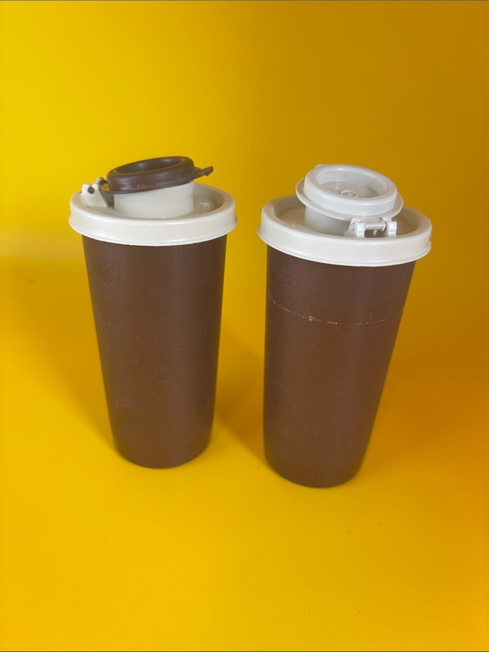 Tupperware Travel Tumbler S&P Set - Brown with White Lids
